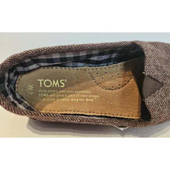 Toms Size 5 Womens Brown woven Herringbone Tweed Classic Slip on Comfort - Picture 9 of 11